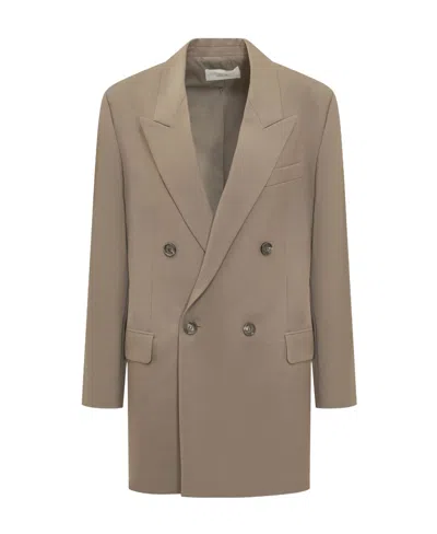 Ami Alexandre Mattiussi Pointed Collar Double-breasted Coat In Gray