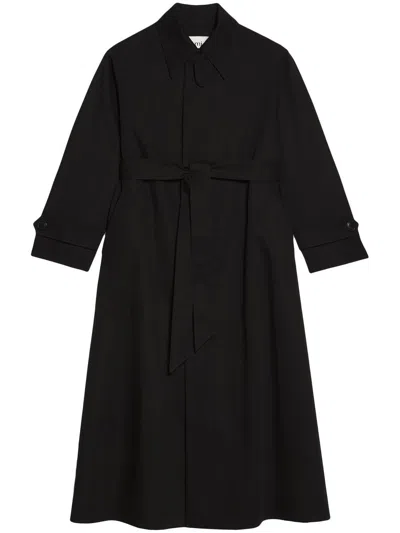 Ami Alexandre Mattiussi Pointed-collar Tie-waist Trench Coat In Black