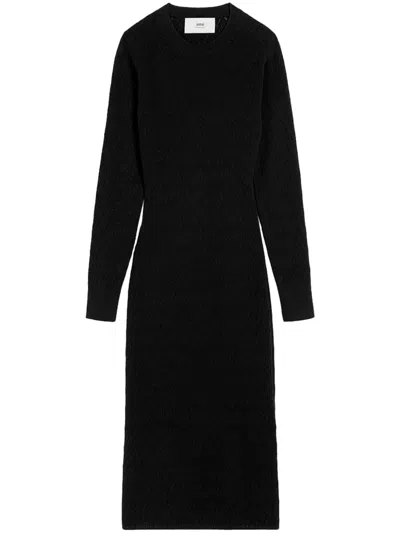 Ami Alexandre Mattiussi Lapel Long Sleeve Dress In Black