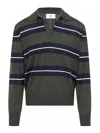 Ami Alexandre Mattiussi Ami Paris Green Polo With All-over Striped Motif And Polo-style Collar In Wool And Silk Blend Man In Gray