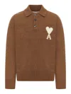 Ami Alexandre Mattiussi Polo Knitwear Featuring Felted Effect In Brown