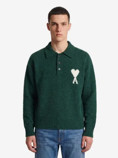 Ami Alexandre Mattiussi Ami De Coeur Long Sleeve Knit Polo In Animal Print
