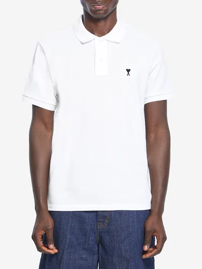 Ami Alexandre Mattiussi Ami Paris Men White Polo Shirt With Adc Embroidery On The Front And Classic Collar In Cotton Man In Multi