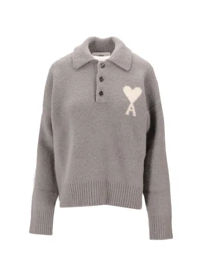 Ami Alexandre Mattiussi Polo Ami Paris De Coeur In Gray