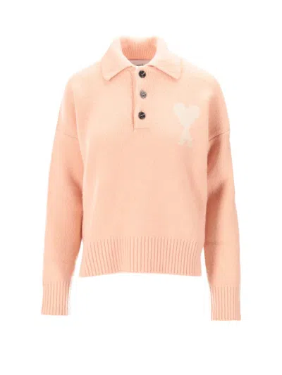 Ami Alexandre Mattiussi Polo Ami Paris De Coeur In Pink