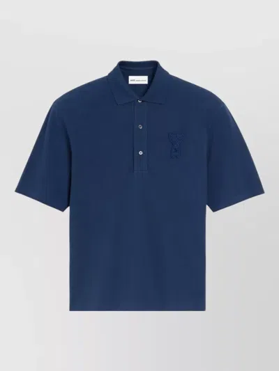 Ami Alexandre Mattiussi Blue Polo Shirt With Adc Patch Logo In Cotton Uomo In Multi