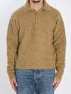 Ami Alexandre Mattiussi Alpaca And Wool Blend Long Sleeve Polo In Brown