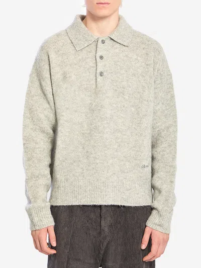 Ami Alexandre Mattiussi Alpaca And Wool Blend Polo Shirt In Gray
