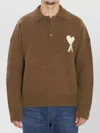 Ami Alexandre Mattiussi Polo Knitwear Featuring Felted Effect In Brown