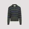 Ami Alexandre Mattiussi Ami Paris Green Polo With All-over Striped Motif And Polo-style Collar In Wool And Silk Blend Man