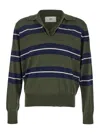Ami Alexandre Mattiussi Ami Paris Men Green Polo With All-over Striped Motif And Polo-style Collar In Wool And Silk Blend Ma In Green