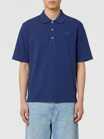 Ami Alexandre Mattiussi Blue Polo Shirt With Adc Patch Logo In Cotton Uomo In Multi
