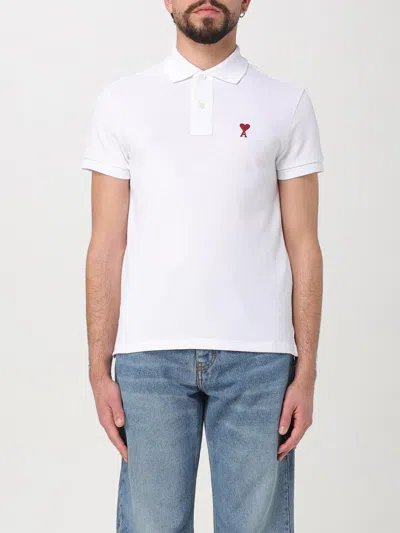 Ami Alexandre Mattiussi Ami Paris Men Cotton Polo Shirt With Iconic Embroidery In White