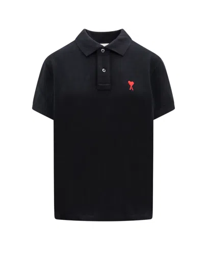 Ami Alexandre Mattiussi Logo-embroidered Organic Cotton-piqué Polo Shirt In Black