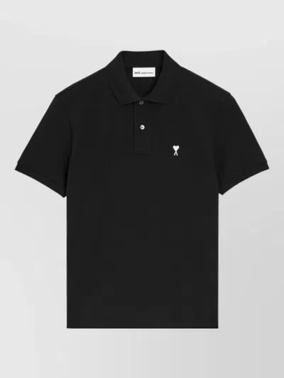 Ami Alexandre Mattiussi Black Cotton Short Sleeves Ami De Coeur Polo Shirt Black