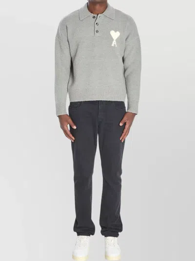 AMI ALEXANDRE MATTIUSSI POLO SWEATER FELTED EFFECT