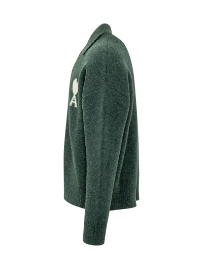 Ami Alexandre Mattiussi Polo Sweater With Contrast Trim In Vert Bouteille