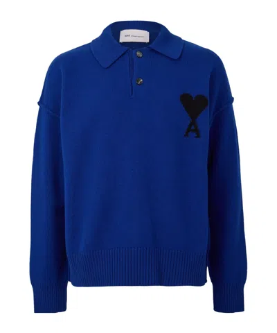 Ami Alexandre Mattiussi Polocollar Knit Sweater In Blue