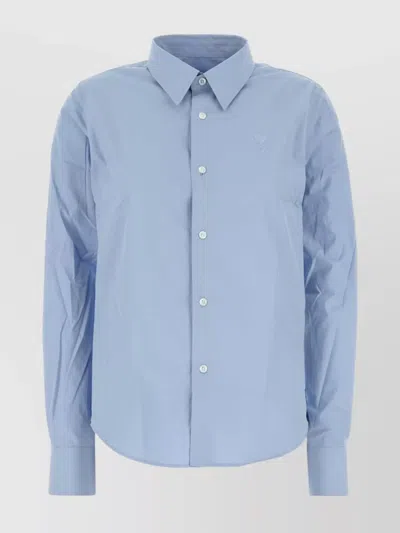 Ami Alexandre Mattiussi Poplin Shirt With Cuffed And Long Sleeves In Blue