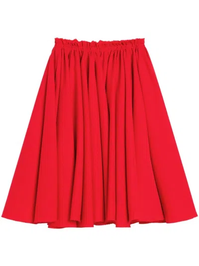 Ami Alexandre Mattiussi Poppy Red Wool Pleated Skirt