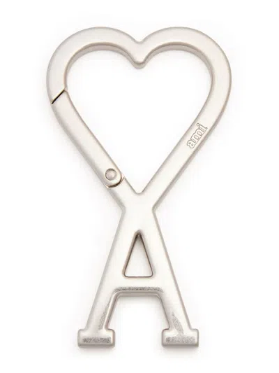 Ami Alexandre Mattiussi Porte Cles Mousqueton Ami Paris De Coeur In Metallic
