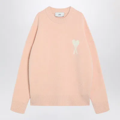 AMI ALEXANDRE MATTIUSSI POWDER PINK WOOL BLEND SWEATER AMI DE COEUR