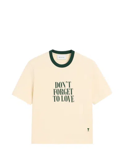 Ami Alexandre Mattiussi Printed Cotton Don't Forget To Love T-shirt In Neutral