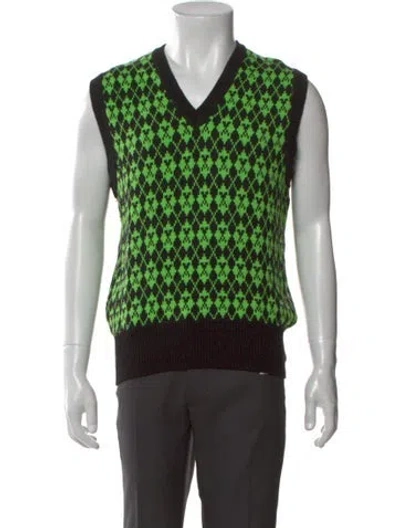 Pre-owned Ami Alexandre Mattiussi Printed V-neck Sweater Vest In Green