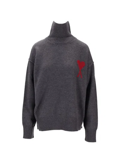 Ami Alexandre Mattiussi Pull Col Cheminee Ami Paris De Coeur In Gray
