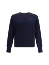 Ami Alexandre Mattiussi Ami Navy Blue Cotton Jersey Sweater With Signature Embroidered Motif In Blue