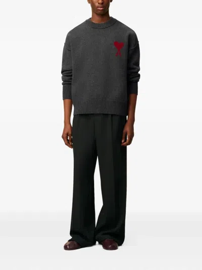 Ami Alexandre Mattiussi Pull Col Rond Ami Paris De Coeur In Gray