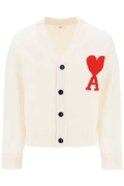 Ami Alexandre Mattiussi Ami Intarsia-knit V-neck Wool Cardigan In White