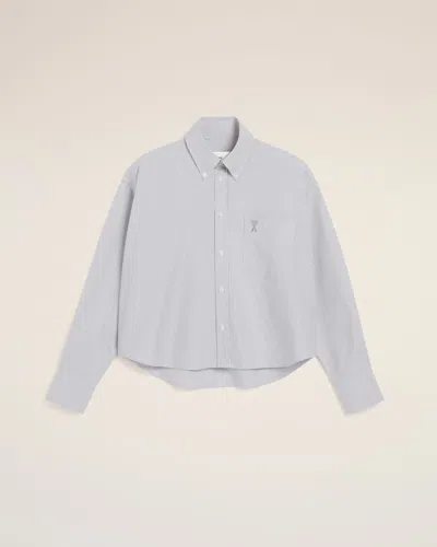 AMI ALEXANDRE MATTIUSSI PURPLE COTTON CROPPED OVERSIZED SHIRT BLUE