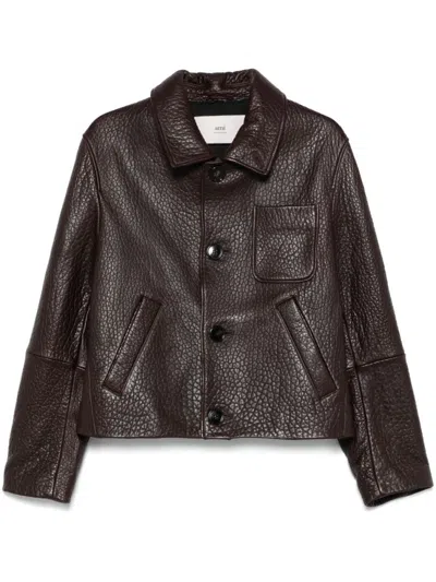 AMI ALEXANDRE MATTIUSSI PURPLE LEATHER JACKET