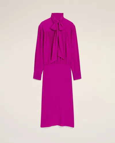 Ami Alexandre Mattiussi Purple Midi Lavalliere Silk-blend Dress Purple