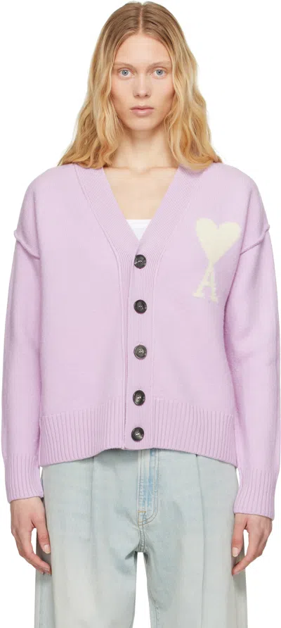 Ami Alexandre Mattiussi Adc Intarsia Wool Cardigan In Purple