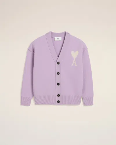 AMI ALEXANDRE MATTIUSSI PURPLE WOOL AMI DE COEUR CARDIGAN PURPLE