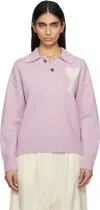 Ami Alexandre Mattiussi Purple Wool Ami De Coeur Polo In Lila/ecru/505