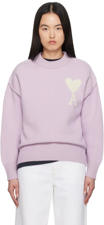 AMI ALEXANDRE MATTIUSSI PURPLE WOOL AMI DE COEUR SWEATER