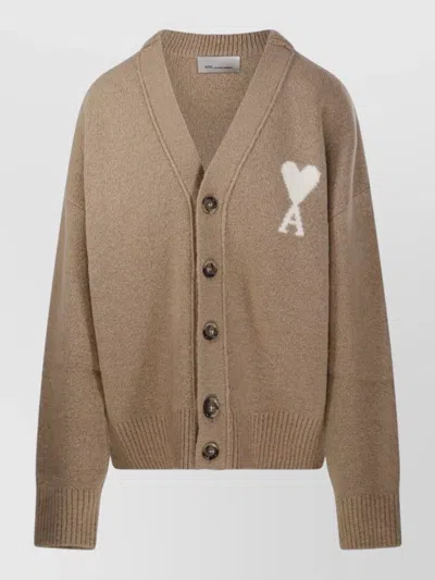 Ami Alexandre Mattiussi Quota V Neck Cardigan Ami De Coeur In Brown