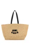 Ami Alexandre Mattiussi Ami Paris Raffia Tote Bag With Logo In Natural