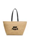Ami Alexandre Mattiussi Ami Paris Raffia Tote Bag With Logo In Neutrals