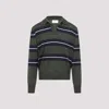 Ami Alexandre Mattiussi Ami Paris Green Polo With All-over Striped Motif And Polo-style Collar In Wool And Silk Blend Man In Loden Navy White Cream