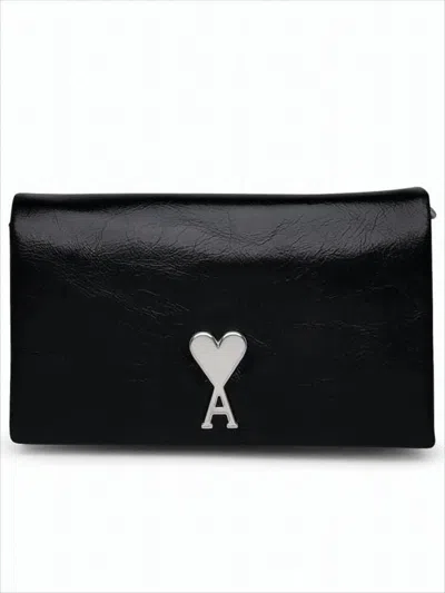 Ami Alexandre Mattiussi Rectangular Black Cow Leather Shoulder Bag In White