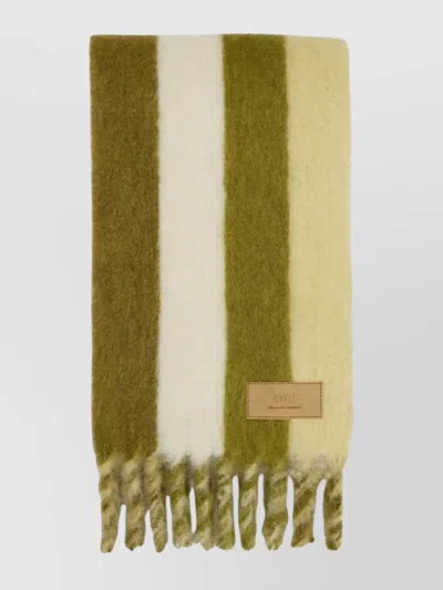 AMI ALEXANDRE MATTIUSSI RECTANGULAR SCARF WITH FRINGED EDGES AND STRIPES