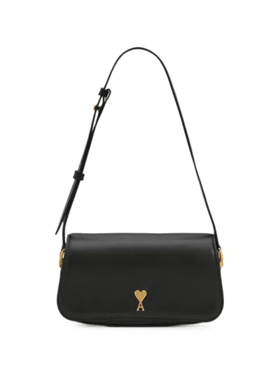 Ami Alexandre Mattiussi Rectangular Smooth Gold-emblem Silk-nylon Shoulder Bag In Black