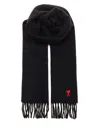 Ami Alexandre Mattiussi Rectangular Wool Scarf With Fringed Ends In Black
