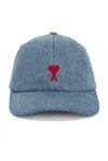Ami Alexandre Mattiussi Ami Paris De Coeur Cap In Used Indigo Denim