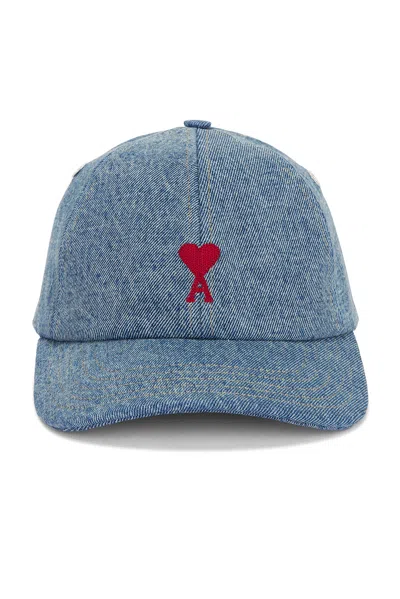 Ami Alexandre Mattiussi Red Adc Cap In Used Indigo Denim