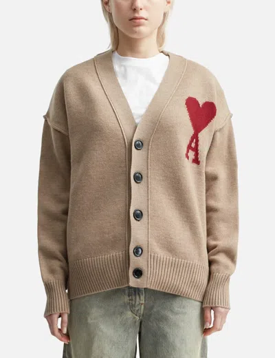 Ami Alexandre Mattiussi Red Adc Cardigan In Animal Print